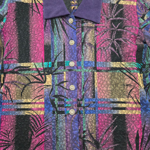 Vintage 90s Purple Jacquard Dress Set Jacket Career Party Two Piece Set Size 12 - Picture 9 of 16